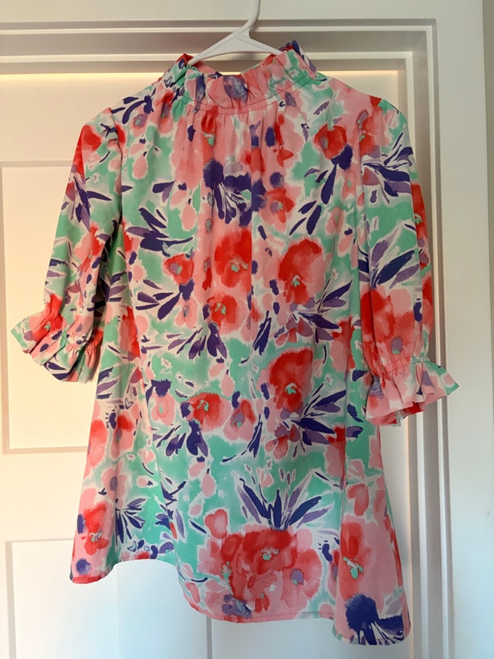 Mod Boutique Floral Watercolor Mock Neck Blouse (Small)